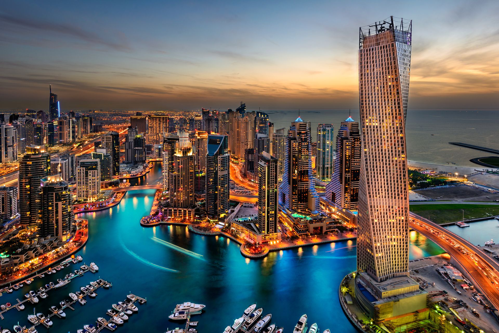 dubai marina:is popular for its luxury yachts and futuristic skyscrapers